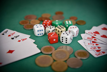 coins dice cards